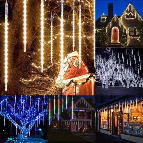 Fairy Light String 8 Tubes Meteor Shower String Lights 2021 Christmas Outdoor Courtyard Wedding Holiday Party Garland Decoration