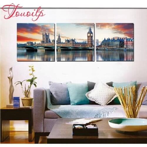 New york city scenery diamond Paintings 3 pcs For office decor diamond embroidery bridge mosaic square rhinestone cross stitch