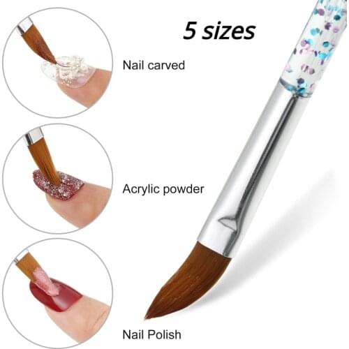 5Pcs/Set Nail Art Painting Brush Crystal Acrylic Handle UV Gel Brush Stripe Flower Painting Carving Drawing Pen Manicure Tools