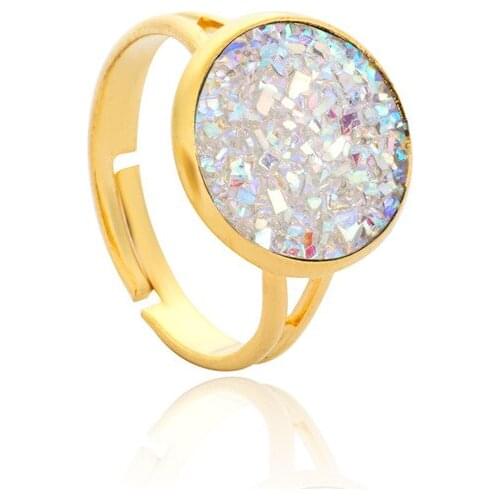 5 Colors Resin Drusy Druzy Ring Imitation Crystal Stone Gold Color Rings Adjustable Brand Jewelry for Women