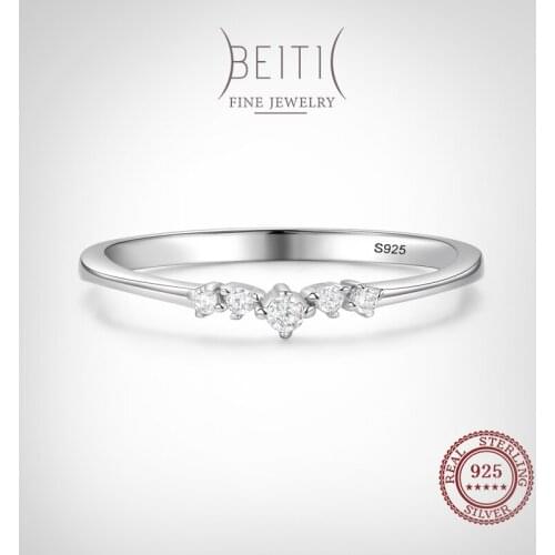 Beitil Genuine 925 Sterling Silver Fine Clear Zircon Stackable Finger Ring For Women Minimalist Fine Jewelry 2021 New Style