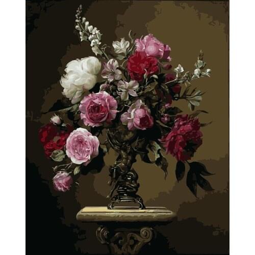 MaHuaf-i476 peony oil painting by numbers on canvas coloring by numbers nordic decoration wall acrylic picture for living room