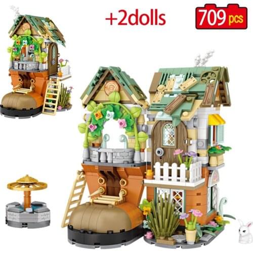 709pcs Mini City Street View Animal Forest Cabin Building Blocks Creator Friends Tree House Figures Bricks Toys For Kids Gifts