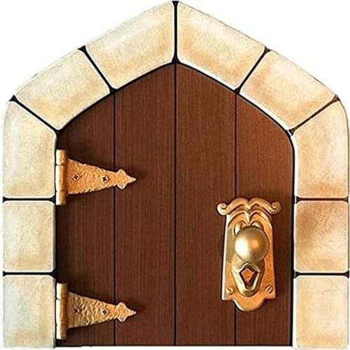 Mini Basswood Fairy Tale Durable Door Courtyard Decoration Exquisite Wooden Hand-carved Door Handles Fairy Tale Gate