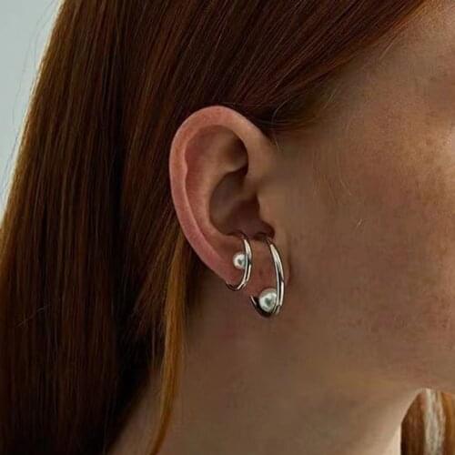 Minimalist Gold Silver Color Open Circle Earcuff Pearl Clip on Earrings Women Man Ear Cuff Earless Earrings without Piercing