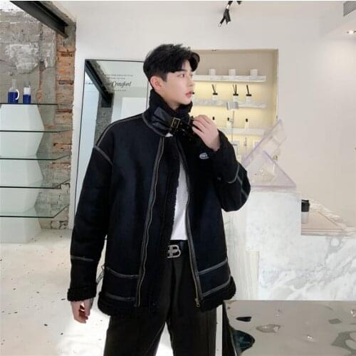 Fashion tide mens jacket autumn and winter new Harajuku style jacket lamb cashmere thick warm jacket high quality jacket