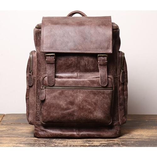 Man Backpack Genuine Leather Shoulder Bag Male Mad Horse Leather Backpack Handmade Head Leather Travel Backpack
