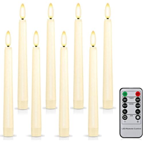 Set of 9 Remote controlled Flameless LED Taper Candle light Battery Operated 4H/6H Timer 3D Wick f/Wedding Party Christmas Decor