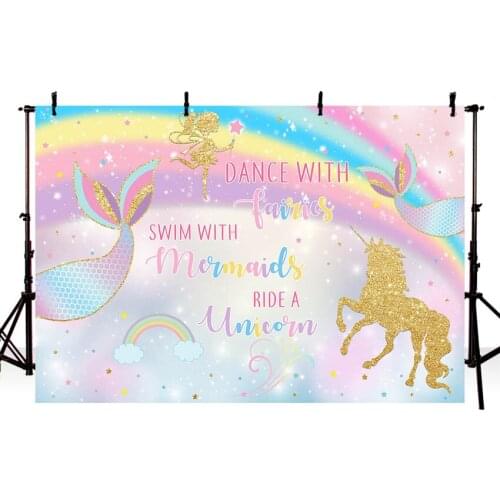 New Photographic Background Beautiful Girl Dance Mermaid Unicorn Rainbow Pink Birthday Newborn Bbay Shower Backdrop Photocall