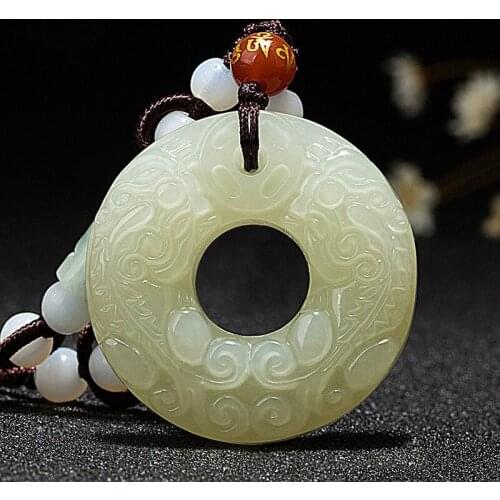32*32mm Natural Stone Necklace Pendant for Men Women Round Fine Jewelry double buckle pendant lucky White jade