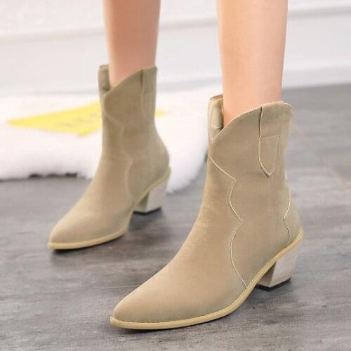 Autumn And Winter new style High heels fashion Ruffle Womens boots Classical short boots Beige black high 6cm plus size 34-46