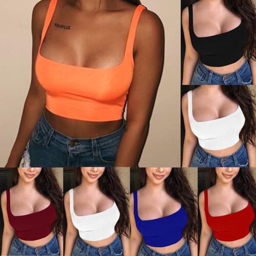 Sexy Women Solid Strappy Tank Vest Crop Top Summer Beach Party Sleeveless Slash Neck Tanks Woman nightclub Bralette Tank Top