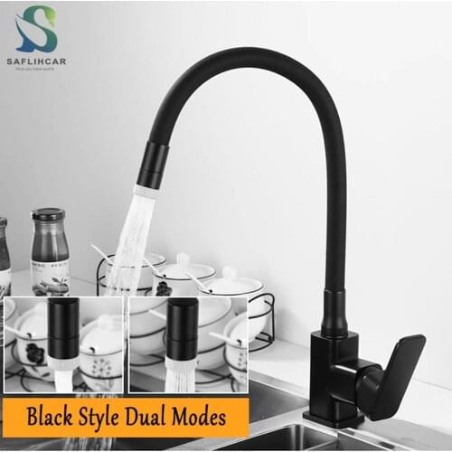 Silica Gel Nose Any Direction Rotating Matte Black Kitchen Faucet Cold and Hot Water Mixer Tap Kitchen Sink Crane Deck Mount