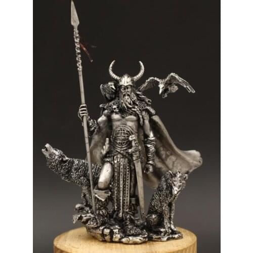 Nordic Mythology One-eyed White Long Whiskers Odin Wearing Helmet Gold Armor Gungnir Tin Metal Magical Soldier Model Figurines