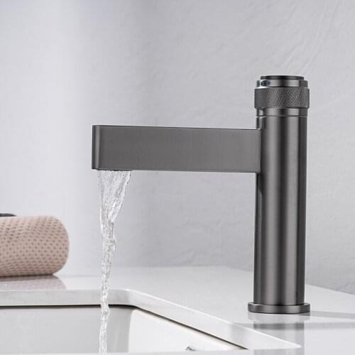 Basin Faucets Chrome Brass Bathroom Sink Faucet Push Button Style Gun Grey Hot and Cold Water Tap Deck Mounted Washbasin Mixer