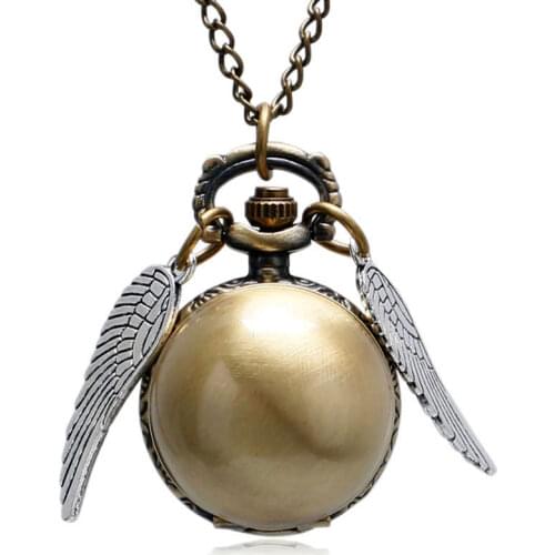 Steampunk Golden/Black/Silver Wings Ball Shape Pocket Watch Chains and Fobs Watches Women Colar Masculino Gifts With Necklace