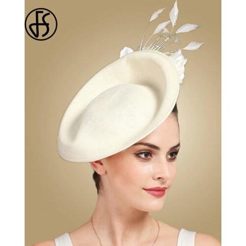 FS Beige Wedding Church Big Kentucky Derby Fascinator Hat Headwear Imitation Linen Sinamay Cocktail Hat With Flower Fedora Women