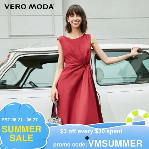 Vero Moda Women Vintage 3D Pleat Asymmetrical Hem Sleeveless Party Dress | 32017A504