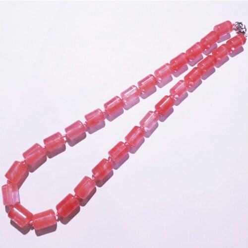 1 Strand/28Pcs 13x10mm Wholesale DIY Fashion Jewelry Red Cherry Quartz Cylindrical Shape Pendant Necklace Length 210mm S1120