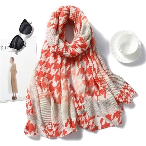 2021 Fashion Women Houndstooth Scarf Fashion Crinkle Hijab Foulard Pashmina Scarves Lady Cotton Shawls Wraps Winter Scarfs