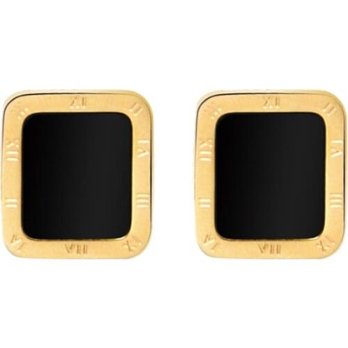 2021 Trend New Roman Numeral Earrings For Women Girls Stainless Steel Black Square Gold Stud Earrings Bricons Fashion Jewelry