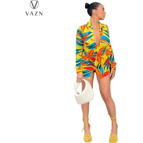 VAZN 2021 Autumn Vintage Chiffon Shirt Dress Office Lady Young Sexy High Waist Fashion Full Sleeve Dress Women Dress