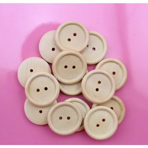 300pcs light brown natural varnished button pack 25mm Round Wood, Wooden Buttons 2 holes for DIY MK0108