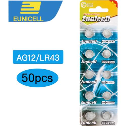 50pcs AG12 LR43 SR43 260 386 1.5V Alkaline battery Watch Coin Button cell Battery batteries