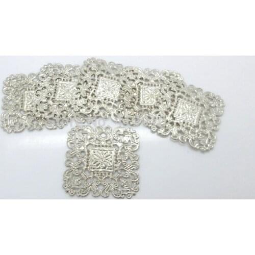 Free shipping-50Pcs Embellishment Filigree Connectors Square Silver Tone Metal Crafts Gift Decoration DIY Hollow 4x4cm J0556