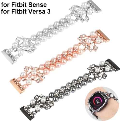 Wristband Strap for Fitbit Versa 3 / Fitbit Sense for Women Girl Elastic Jewelry Watch Band Replacement for Versa Sense Correa