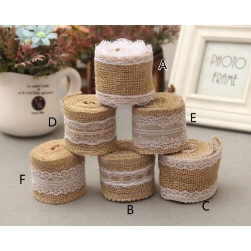 2 Meter 5cm Jute Burlap rolls Hessian Ribbon with Lace rustic vintage wedding decoration diy jute ornament burlap wedding