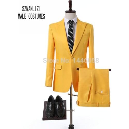 Elegant Brand Men Suits 2018 Custom Made Latest Coat Pant Design Fashion Yellow Suit For Wedding Groom Best Man Suit Prom Tuxedo