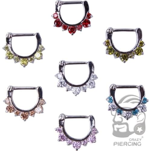 1pcs Crystal Septum Clicker Ring Hanger Clip On Non Piercing Zircon Nose Ring Hoop Nose Body Piercing Jewelry