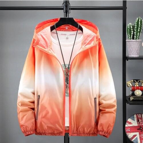 Gradient Color Jacket Womens Thin Hooded Zipper Pockets Sunscreen Ladies Coats Summer Spring Casual Jackets for Female 2021