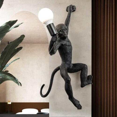 Resin Monkey Lamp Wall Lights Pendant Lights Black White Gold E27 Led Bulb For Living Room Art Parlor Study Room