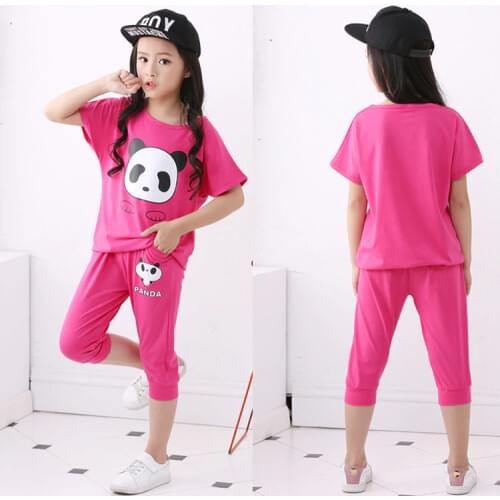 Summer clothes Sets tracksuit for girls print Panda kids cute suits Elastic force Cropped Trousers baby t shirt+Haren pants 2Pcs