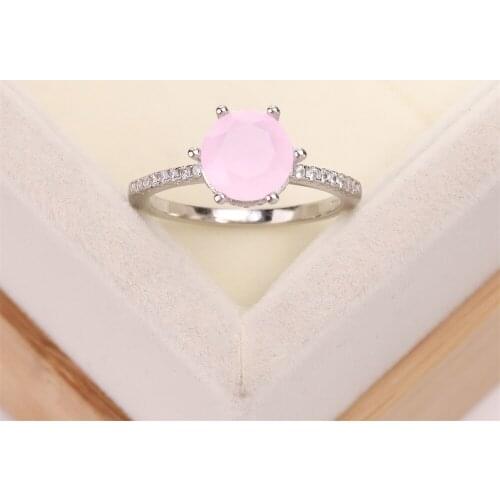 Best selling European and American S925 silver wedding ring six claw round zircon Lady Pink Crystal jewelry lady gift
