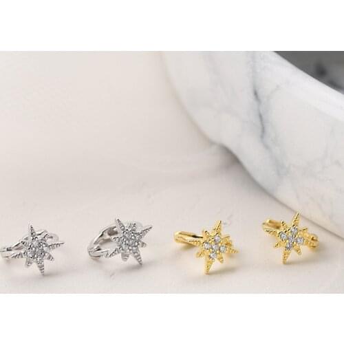 LOOXI Fashion 925 Silver Gold Color Zircon Light Star Earing Buckle for Women Korean Party Wedding Jewelry HoopEarring Oorbellen