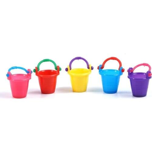 5pcs/set Mini Happy Summer Seaside Beach Bucket Toy Fish Sand Bucket Ornament Small Statue Little Figurine Crafts Deco