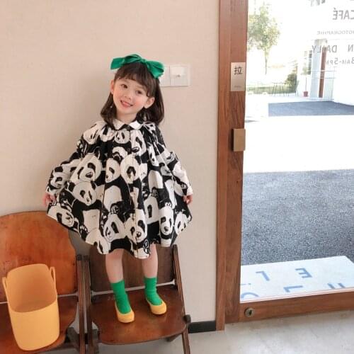 Fashion Children Panda Blouse Long Cotton Dress for Girls Cotton Boutique Korean Designer Clothing Outfit