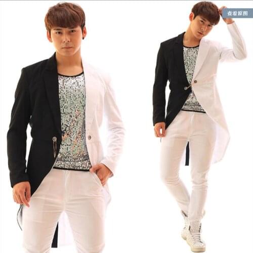 Tuxedo Men Suit Coat Halloween Adult Suit Mantissas Cloak Cos Clothes Black And White Blazers Singer Stage Costume S-5xl