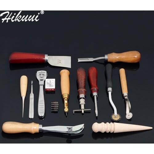 Leather Sewing Kit Leather Craft Tools Hand Sewing Awl Stitching Belt Punch Carving Work Saddle Groover DIY Set for Beginners