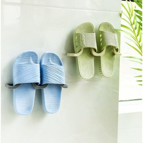 New Wall Mounted Shoe Rack Bathroom Slippers Hanger Adhesive Slippers Shelf Home Shoe Organizer Space Saving Drain Storage Rack