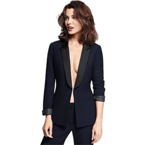 New Women Pant Suits Fashion Slim Ladies Business Office OL Navy Jacket Pants Suit Set Formal Blazer Female Ladies Trouser Suits
