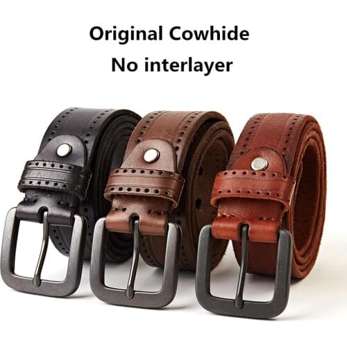 New Original Cowhide Men Belt Top Layer Leather Casual High Quality Vintage Belt Design Pin Buckle Genuine Leather Belts For Men