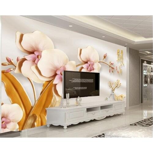 Beibehang wallpaper for walls 3 d reliefs jewelry Peony Deer papier peint mural 3d papel de parede wallpaper for living room