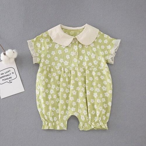 Infant baby Girl Clothing Baby Romper Summer Short Sleeve Flower Printed Princess Lovely Cotton Jumpsuit Newborn Outfit 0-18M