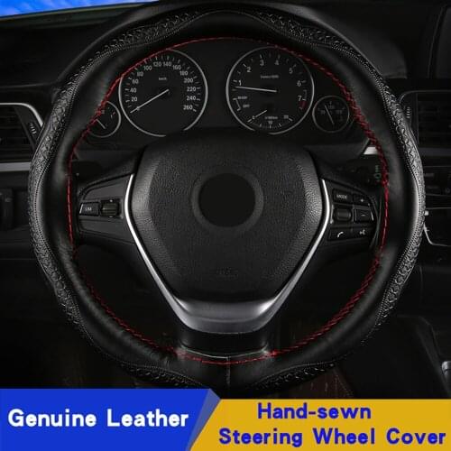 DIY Genuine Leather Steering Wheel Covers Universal Braid Car Accessories Steering Wheel With Needles And Thread Car Interior