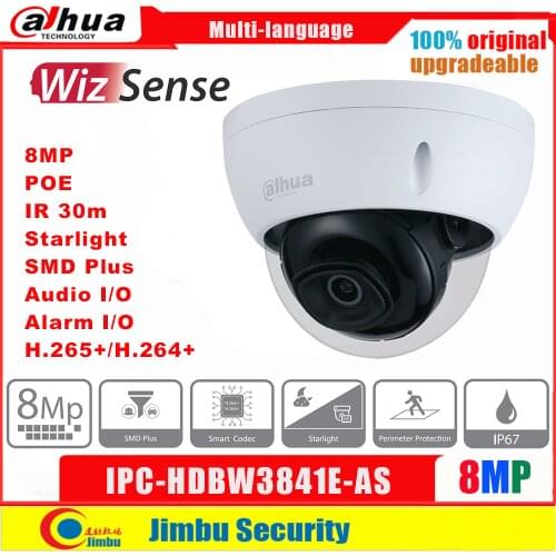 Dahua 8MP Original IP Camera POE IPC-HDBW3841E-AS Starlight H.265 IR30M Dome Surveillance Camera Security Outdoor Monitor IP67