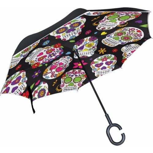 Popular Business type Double Layer Car Reverse Umbrellas Women Men Windproof Skull Inverted Umbrella